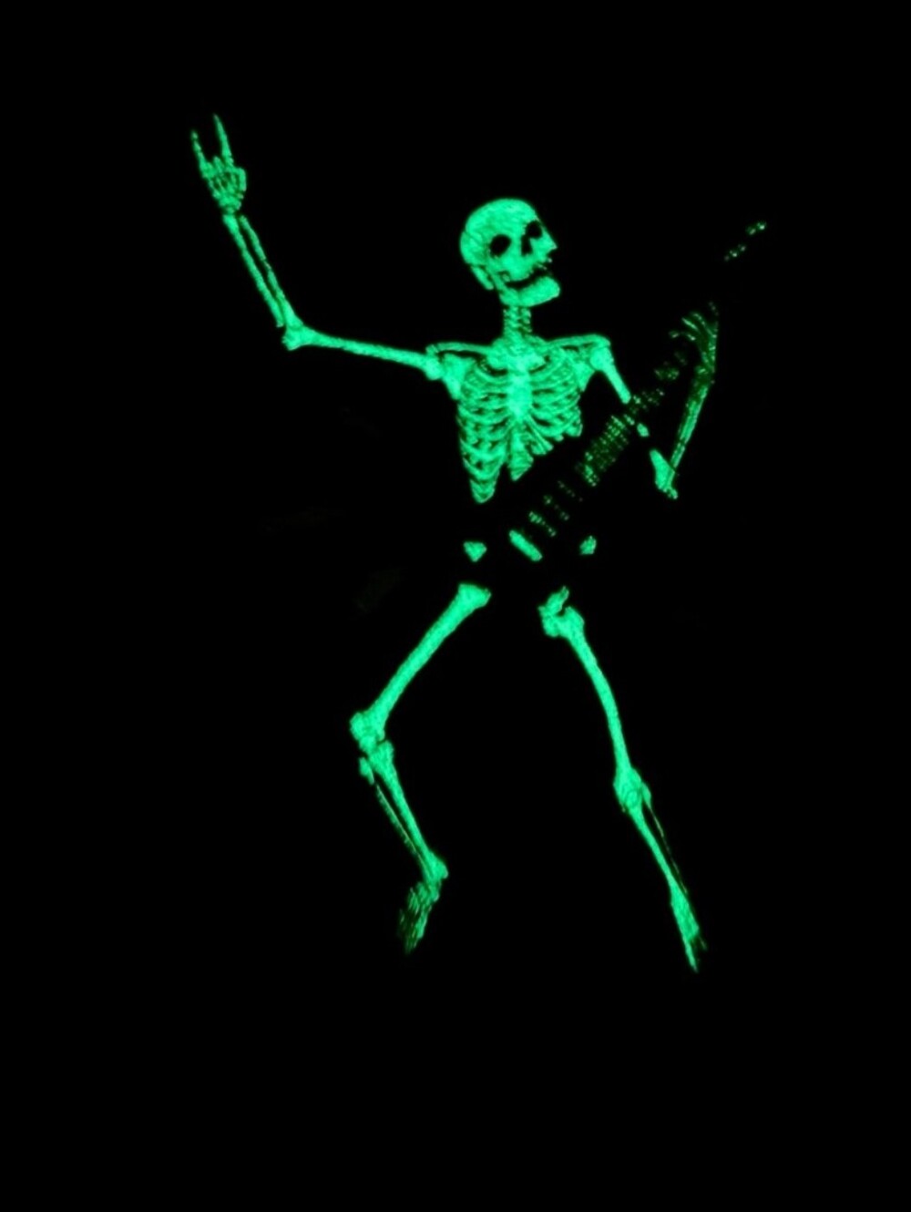 Black Crewneck Sweatshirt with Skeleton Drummer & Guitar Player "Glow" Graphic S